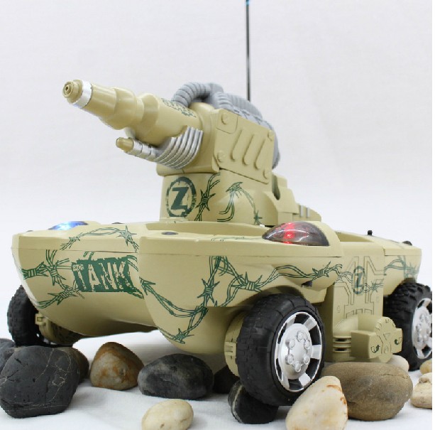 4 Wheel Drive 3-channel R/C Amphibious Water Shooting Transform Tank Runs All Terrain Hovercraft Toy